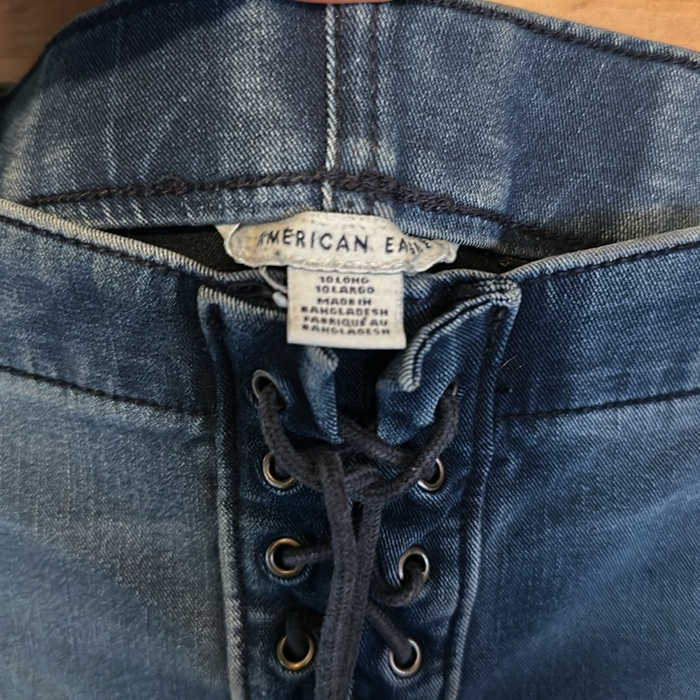 Y7- skinny blue jean drawstring tie American eagle 10 long - Picture 3 of 4